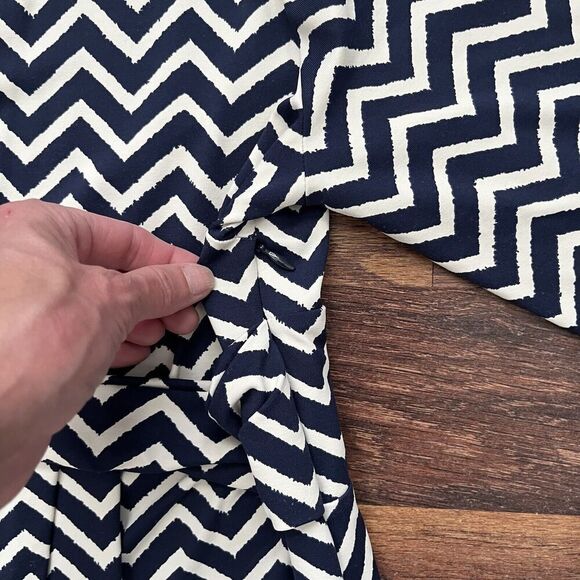 Talbots Chevron Faux Wrap Dress XLP Navy Stretch Jersey Comfort Casual Nautical - Picture 13 of 14